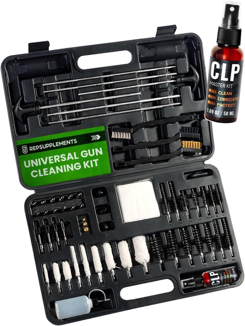 REPSUPPLEMENTS Universal Gun Cleaning Kit for All Guns - Portable Gun Cleaning Kits for Handguns and Rifles, Shotgun, Airsoft - Incl. Stainless Steel Rods, Brass Jags, Gun Cleaning Patches, Cleaning Swabs - Image 1